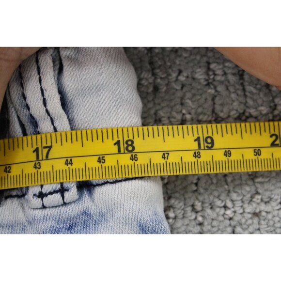 REBEL MINDS Jeans Mens Large L Blue Light Washed Distressed Stretch Slim Style - Picture 7 of 8